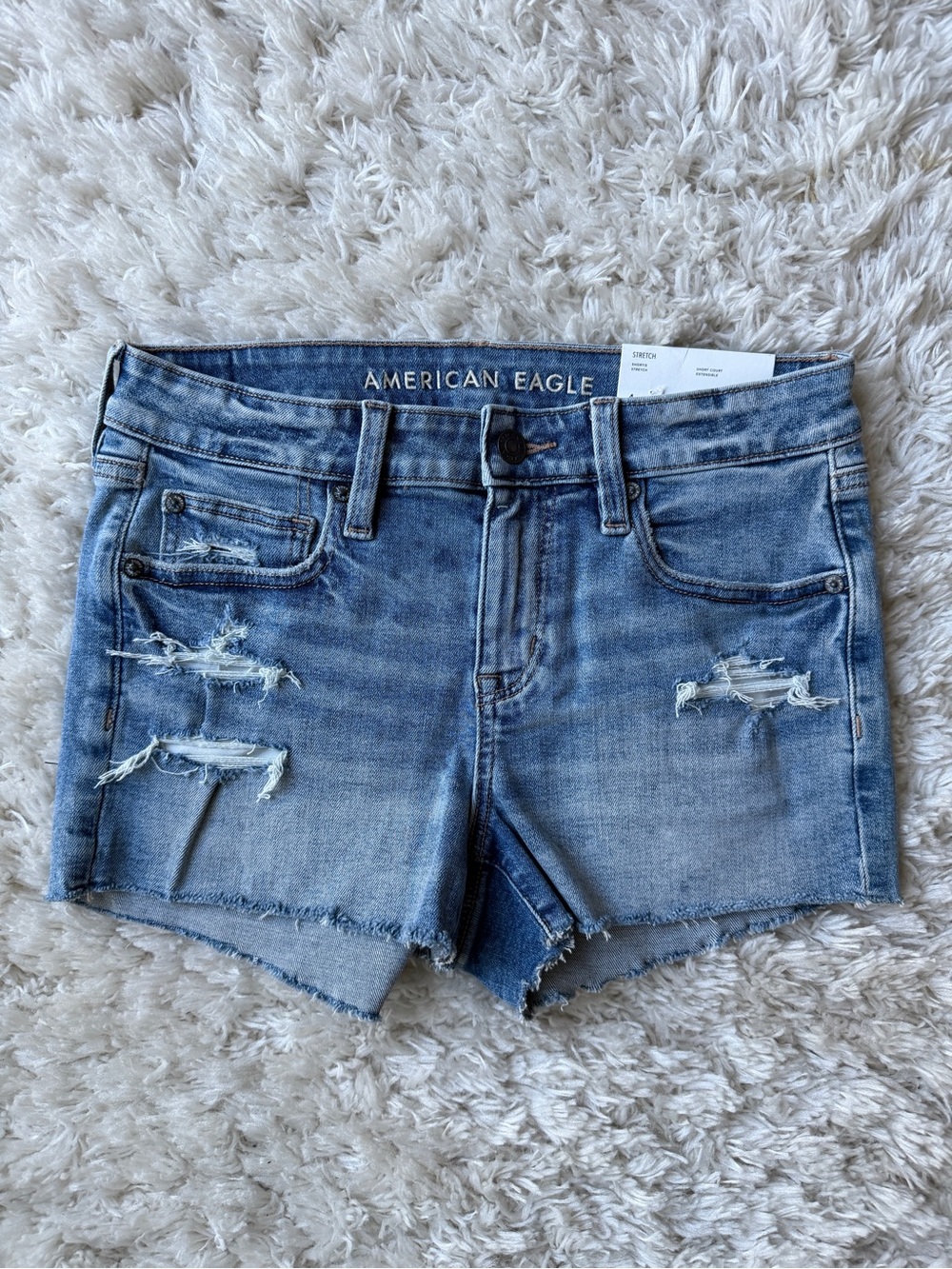 American Eagle Outfitters Medium Blue Distressed Denim Cutoff Shorts